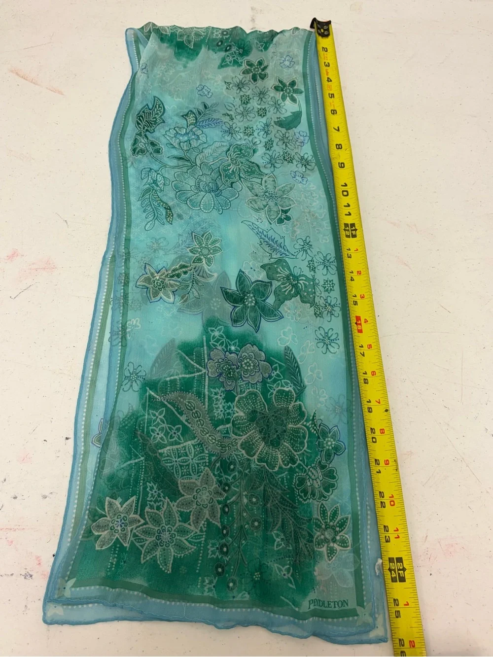 VTG Pendleton Teal and Green Sheer Floral Scarf